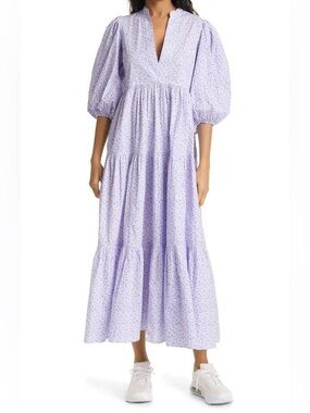 By Timo Lavender Floral Tiered Maxi Dress with Puff Sleeves Poplin Maxi Dress